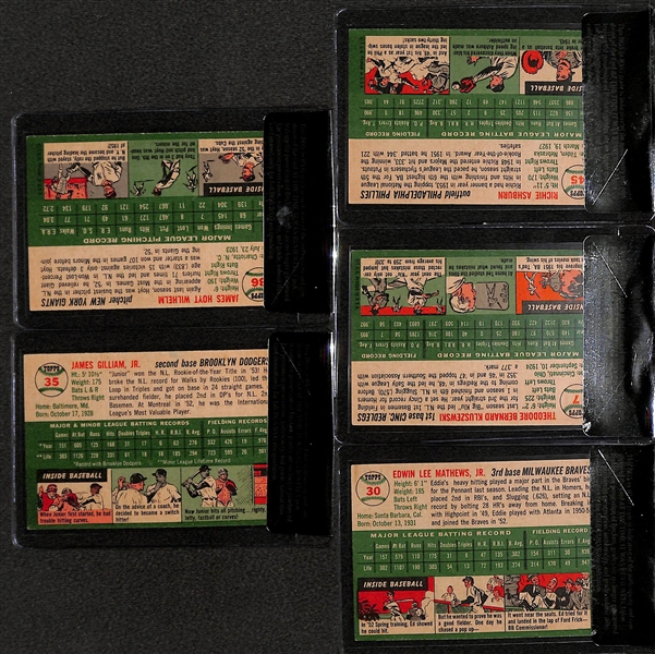 Lot of 5 - 1954 Topps Richie Ashburn #45, Ted Kluszewski #7, Ed Mathews #30,  Junior Gilliam #35, & Hoyt Wilhelm #36-BVG 6.5/ 6.5/ 5.5/ 5.5/ 4.5. 